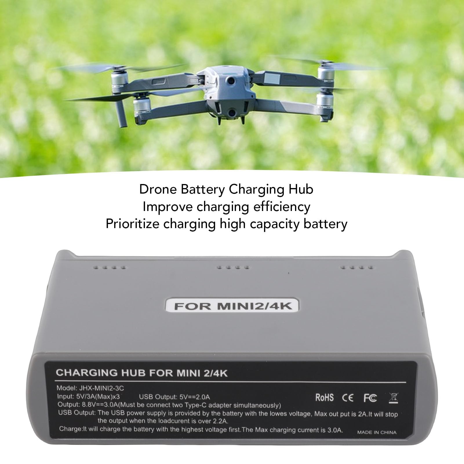 Alomejor Drone Battery Charging Hub for Mini2, MiniSE, Mini2 SE | 3 porte, design compatto, resistente agli urti, display livello batteria, ricarica prioritaria