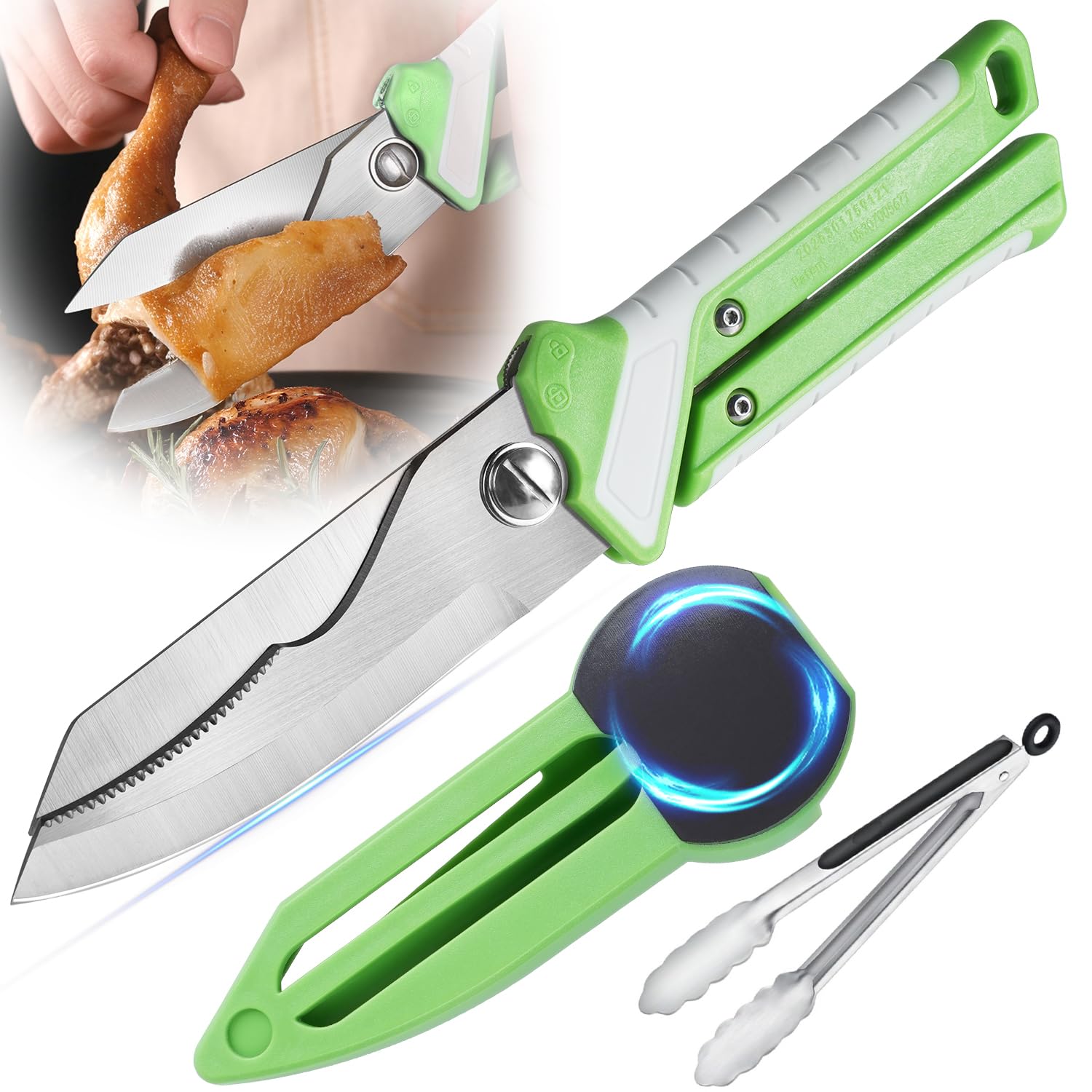 Ciseau cuisine professionnel tranchant 2 en 1 avec couteau viande et bloc magnétique