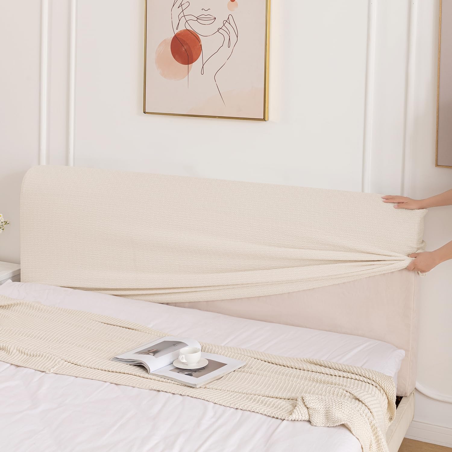 Fundas Elásticas De Lino para Cabeceros De Cama Matrimoniales, Queen Y King Size - Funda Protectora Gruesa, Antideslizante Y A Prueba De Polvo. Khaki Queen:140-160cm/56-63''
