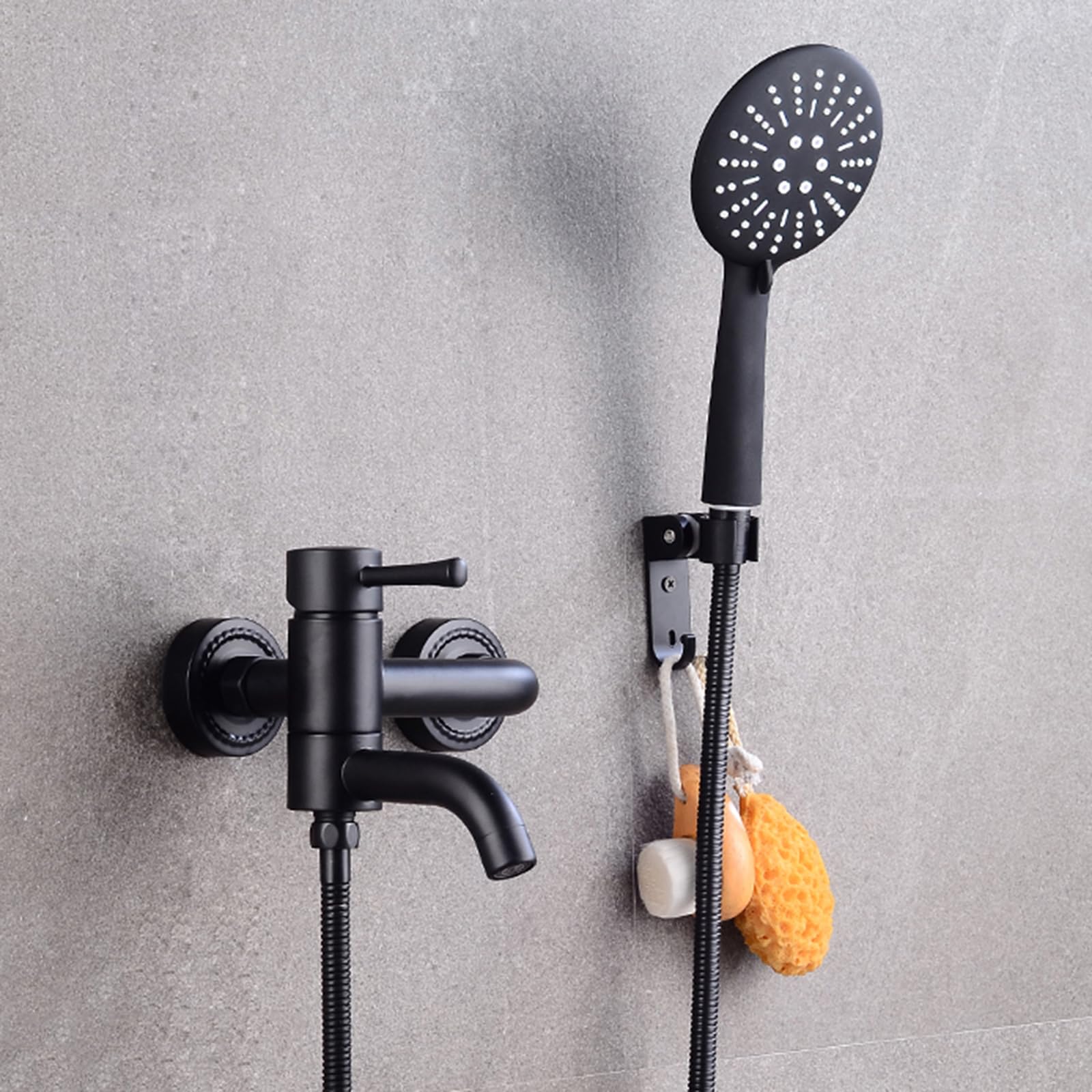 Robinet mitigeur de baignoire noir avec douchette et flexible mural B