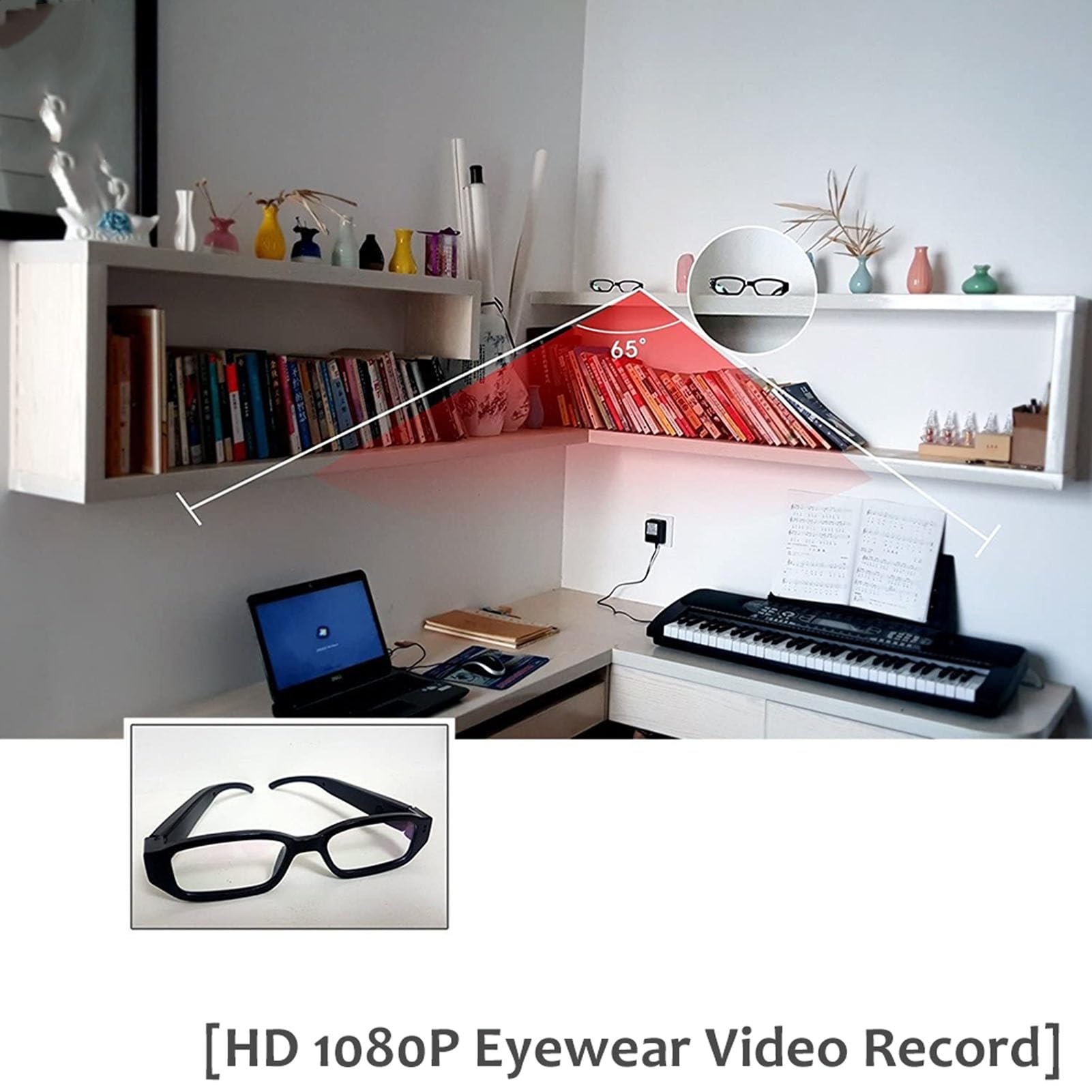 Gafas para Cámara, Grabación Vídeo HD 1080P, Lente Gran Angular Antivibración Inteligente, con Cable Transferencia USB, para Ciclismo, Deportes, Actividades Al Aire Libre