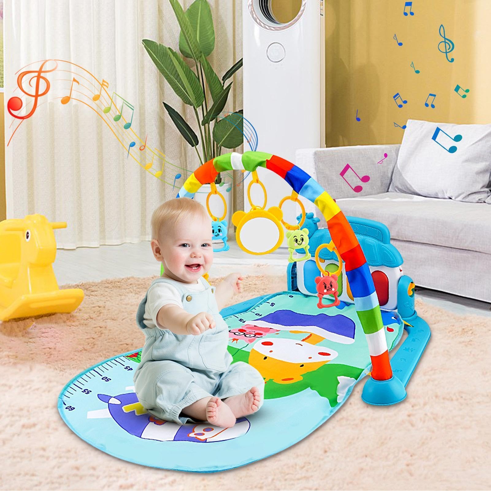 Palestra per bambini,5 tappetini in-1 con giocattoli colorati e musica - Tappetino antiscivolo per giocare a pancia in giù, tappetino per attività al pianoforte per bambini appena nati di 3-6-12 , esp