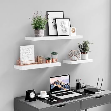 VASAGLE Duvar Rafı, kitaplar, resimler, dekorasyon, asılı Raf, 40 x 20 x 3,8 cm, ofis Rafı, MDF, Oturma Odası, mutfak, Koridor, Yatak Odası, banyo için, beyaz LWS24WT