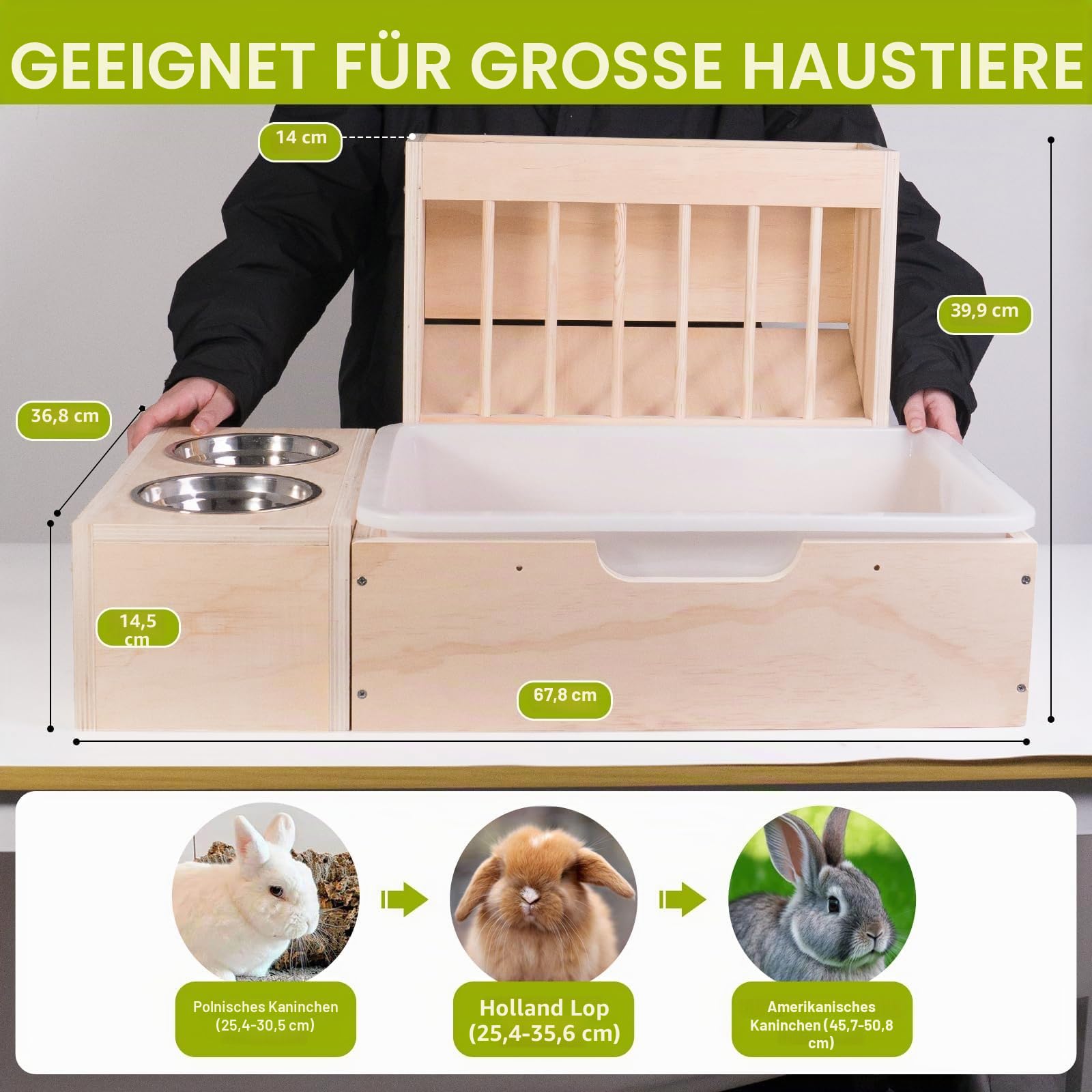 3 in 1 Extra große Heu-Futterstation mit Katzentoilette und Hölzerner Hasentoilette, für Zwergkaninchen, Meerschweinchen, Chinchillas, Hamster, Frettchen und andere Tiere