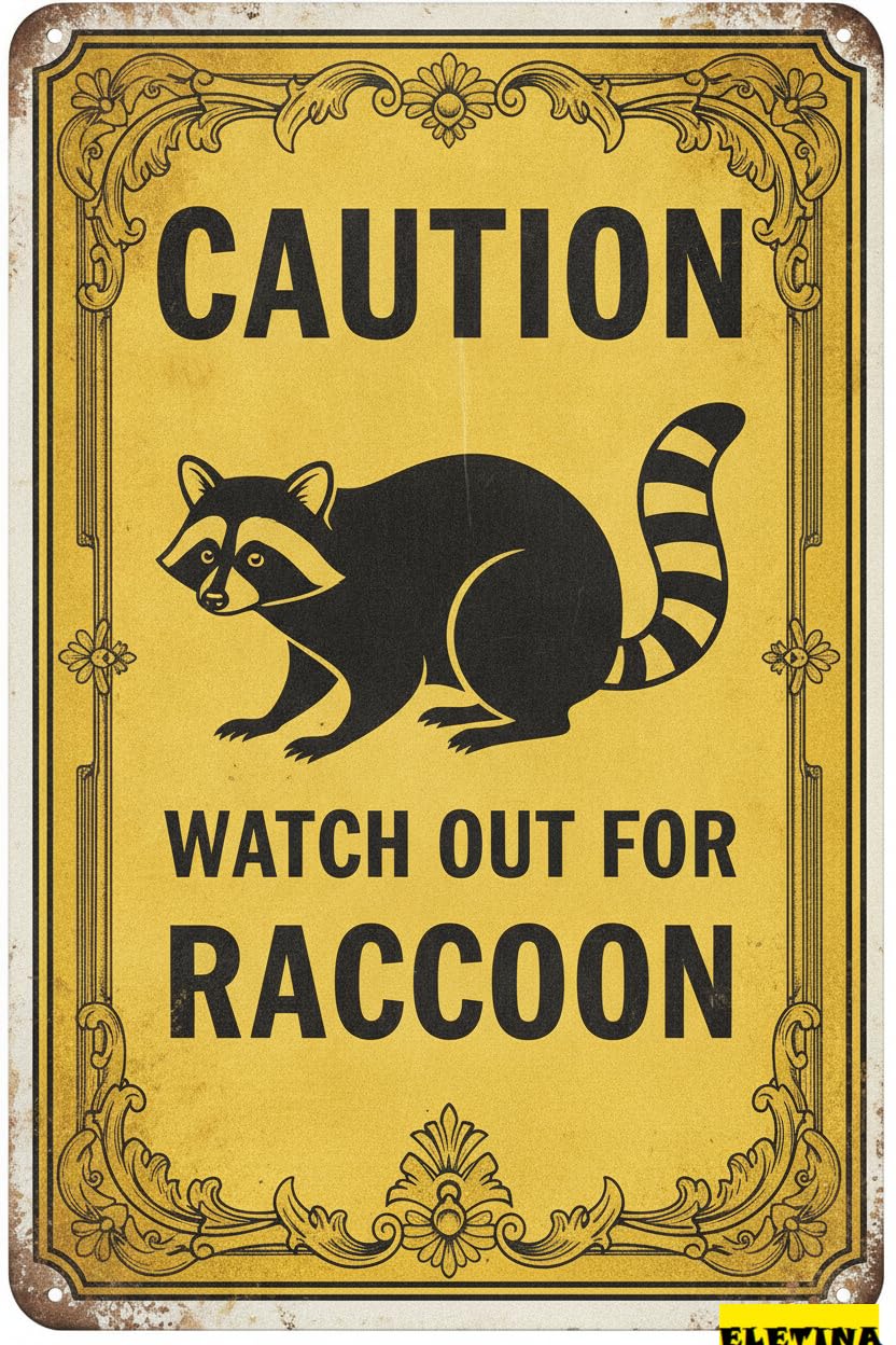 Tin Sign for Man Cave Caution Watch Out Raccoon You Have Been Warned Aluminum Metal Tin S Door Warning Zoo Fence Gate Yard Home Wall Decor 8x12 Inch Private Property Decorative