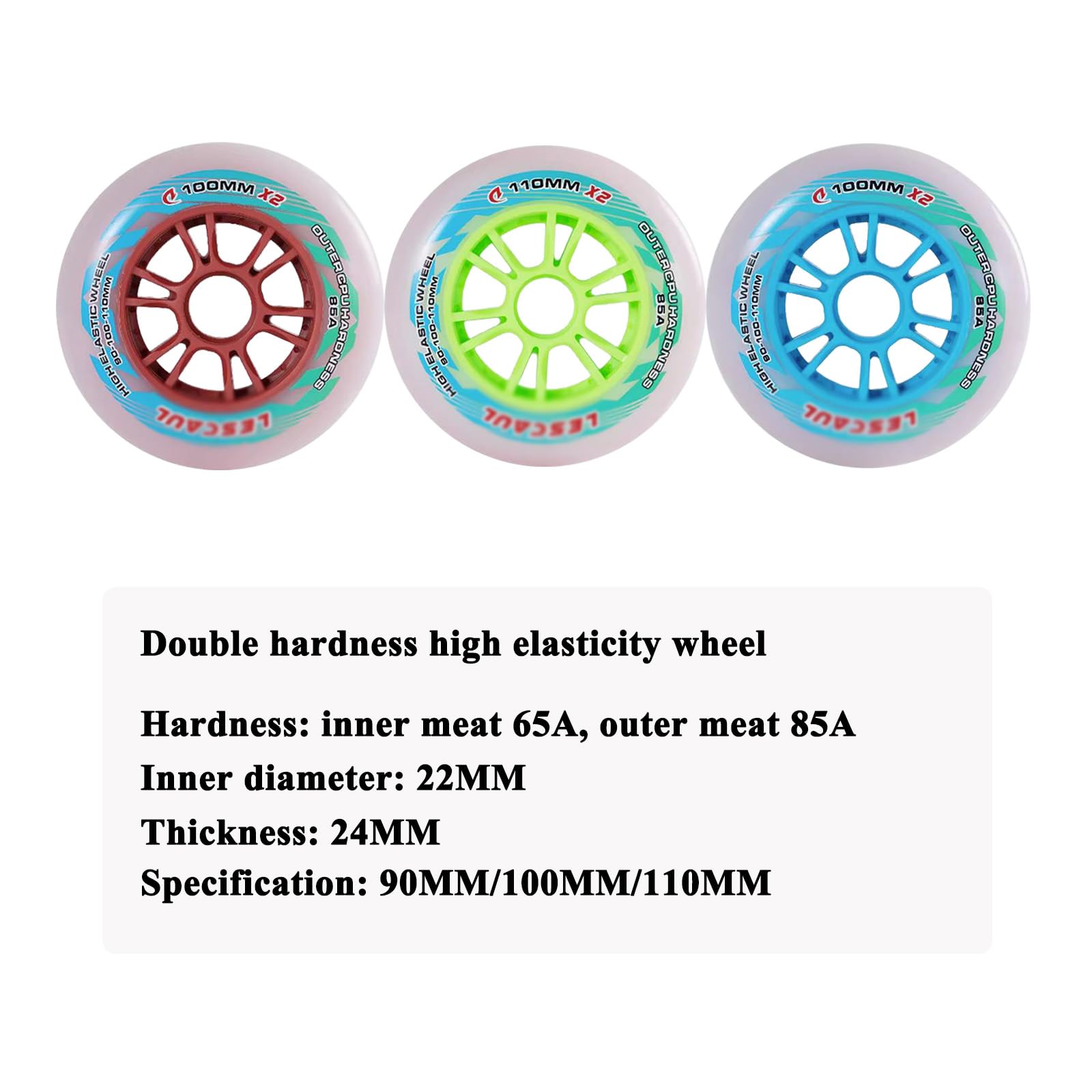 Ruedas Patines en Linea PU 65A 85A Ruedas de patines en línea 90 mm/100 mm/110 mm (paquete de 6/8), ruedas de competición de ruedas de doble dureza, para reemplazo de ruedas de patines,red,110mm*8