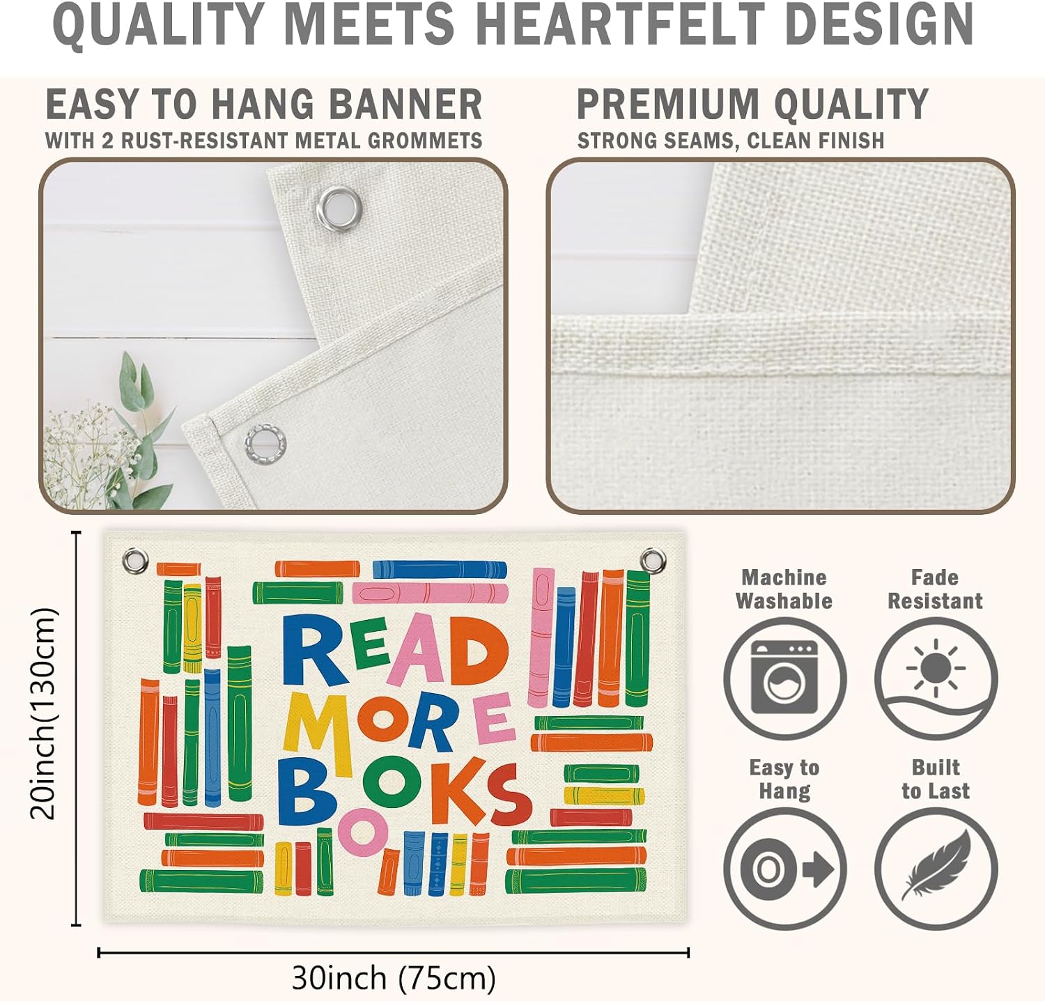 Reading Classroom Kids Banner Canvas, Read More Books Reading Corner Nook Decor, Colorful Library Hanging Flag Sign,Funny Nursery Wall Tapestry Art for Dorm Toddler Room Bedroom Decor 20x30in
