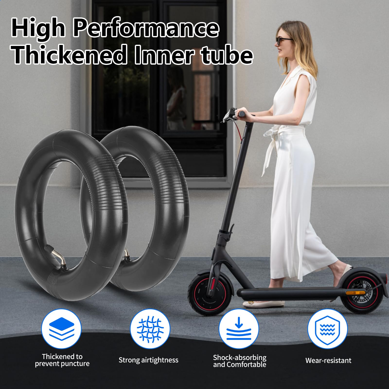 10x2.0 (54-152) Tyre With Profile A-1022 Including Hose With Stainless Steel Angle Valve 45° AV - Includes 2 Mounting Levers, Compatible With Wheels