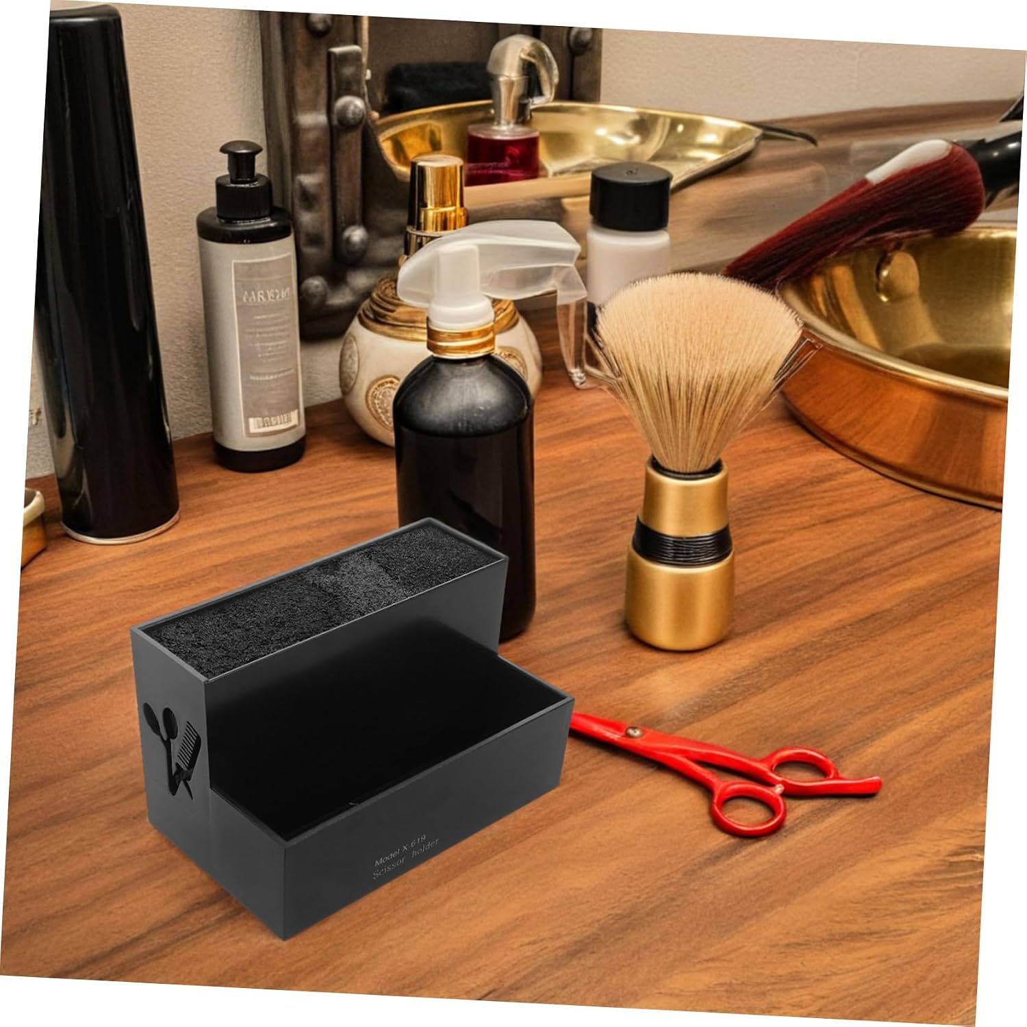 Black Hairdressing Tool Shear Organizer Storage Box with Anti-slip Design and Professional Tool Socket for Hairdressers in Hair Salons and On-the-go Services