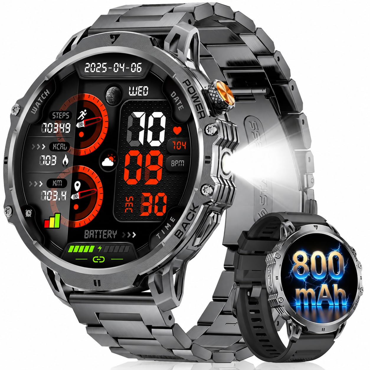 Reloj Inteligente Hombre, 1.85" 800mAh IP68 110+ Deportes Bluetooth