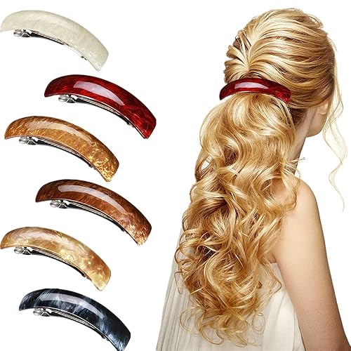 Juego de pinzas de pelo acrílicas retro, 6 pasadores y cierres automáticos grandes para cabello grueso en 6 colores, para mujeres y niñas