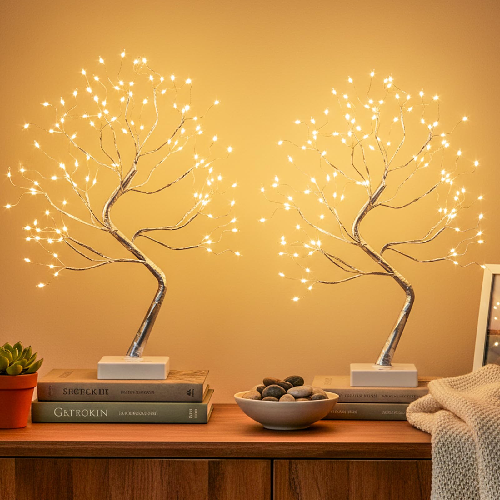DELICHTER 2er Pack Lichterbaum mit 108 Warmweißen LEDs USB/Batteriebetriebene Weihnachtsdeko mit 8 Lichtmodi und Timer Beleuchtet Weihnachten Deko für Ostern Hochzeit Wohnzimmer Home Silber 45cm