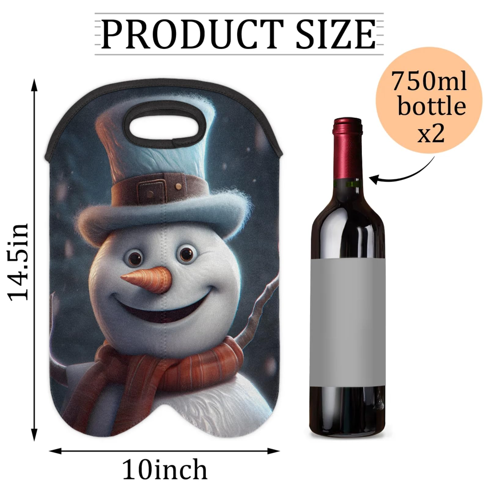 GzLeyigou 2 Bottles Snowman with Hat Wine Bag Sleeve Totes Neoprene Protective Wine Carrier Bag for Wine,Water, Champagne, Beer, Baby Bottles,Gift 14.5 x 10 Inches