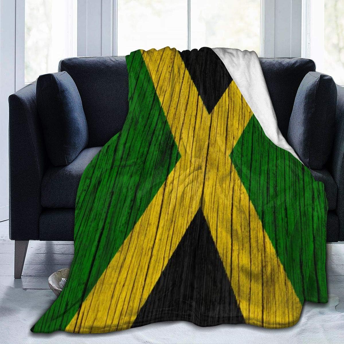 Jamaica Wooden Texture Jamaican Flag Full Fleece Throw