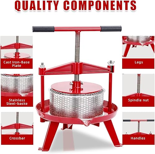 Miniatura 4 de Prensa manual de vino de frutas de 1.32 galones, sidra de acero inoxidable, extractor de verduras, prensa de miel y aceite de oliva con mango en T,