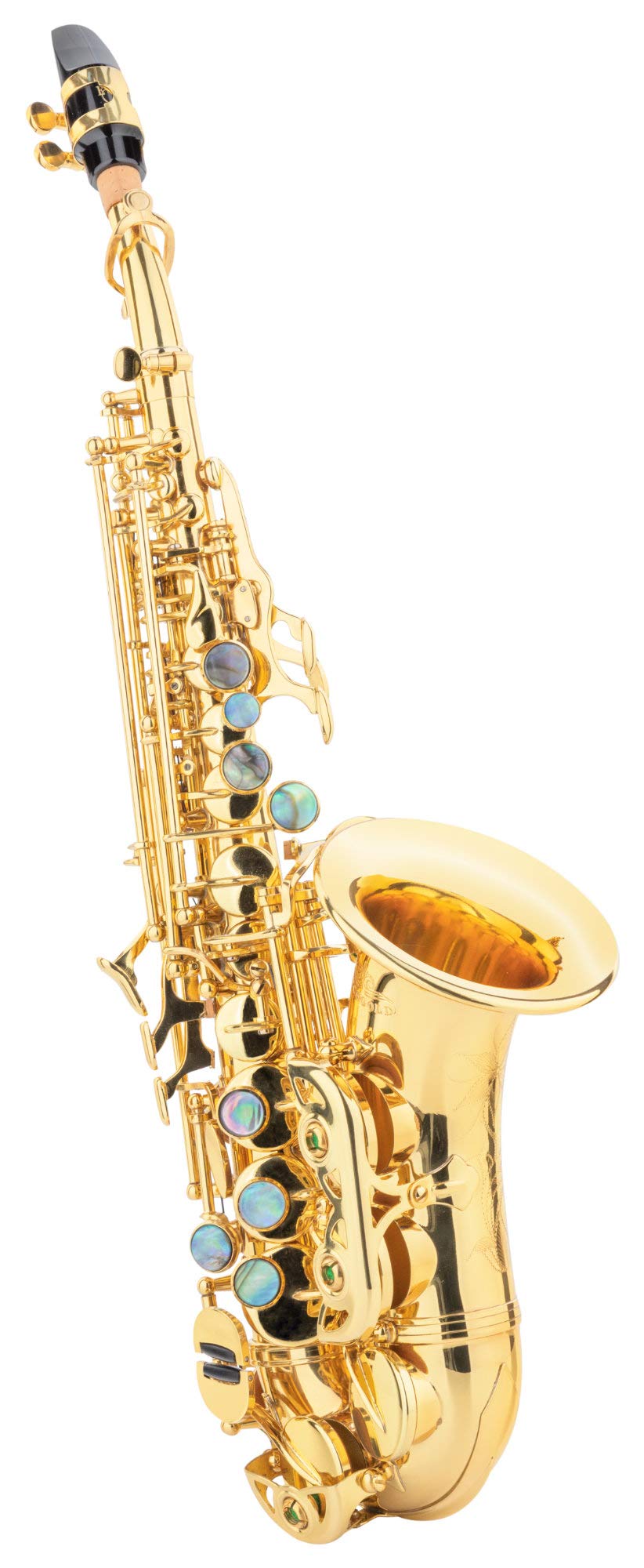 LSS-20Lc Saxofón Soprano lacado, Saxofón soprano curvado de latón | Lacado transparente, Llave de fa agudo, Llave de sol agudo, Sonido potente y redondo, Respuesta rápida, Buena entonación