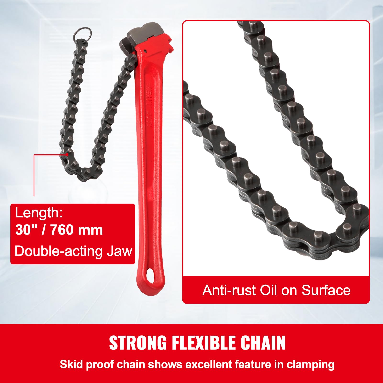 Klucz łańcuchowy 36", wytrzymałe narzędzie do rur filtra oleju, zakres od 4-1/2" do 7-1/2", długość łańcucha 30" (760 mm) do prac hydraulicznych