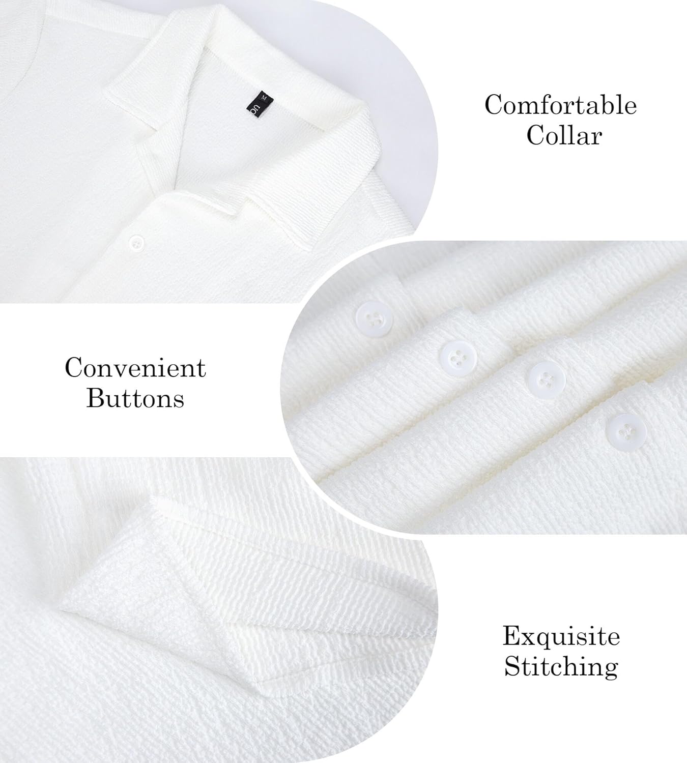 UOUA Men's Casual Button Down Shirts Short Sleeve Summer Textured Tops for Beach Vacation - Image 5