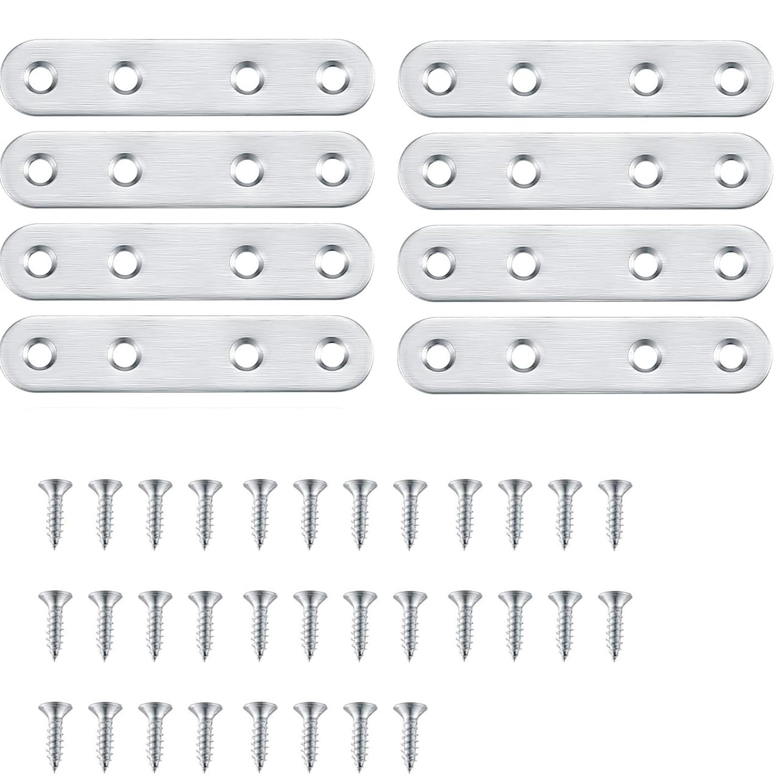 8pcs Flat Straight Brace Brackets,Stainless Steel Flat Plate Straight Bracket with Screw for Repairing, Fixing, Joining Furniture(77x16 mm)