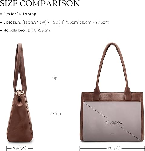 Vista 6 de Genuine Leather Tote Bag for Women Small Tote Bag with Zipper Work Purse with Compartment Purses and Handbags for Travle