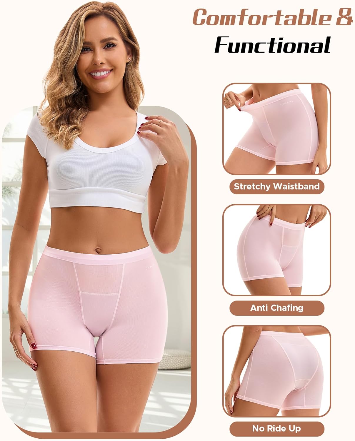 INNERSY Period Boxer for Women High Waisted Leak Proof Postpartm Menstrual Mesh BoyShorts Panties Underwear 3-Pack - Image 4