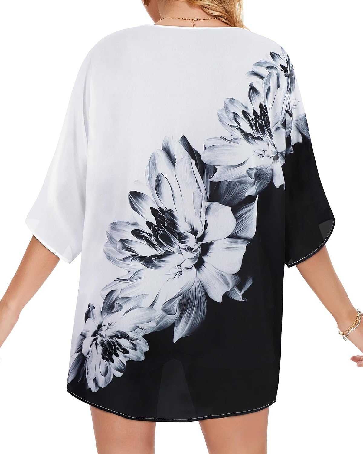 Women's Floral Print Puff Sleeve Kimono Cardigan Loose Cover Up Casual Blouse Tops 2026 thumbnail