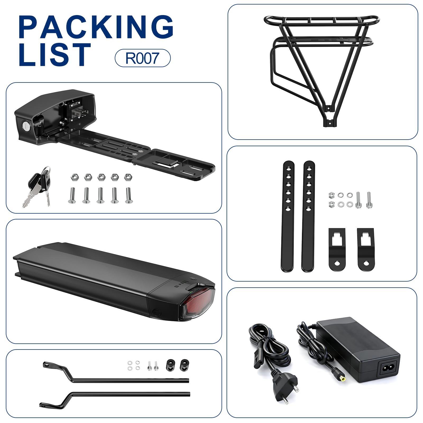 Batterie pour vélo électrique 48V avec Porte-Bagages arrière 14Ah Min Batterie de Rechange pour vélo de Ville, Compatible avec des Moteurs de 50W à 1000W