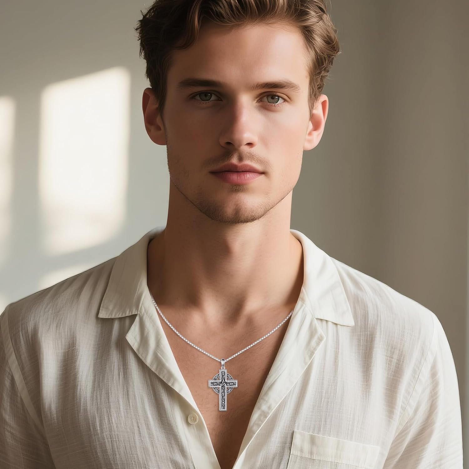 Celtic Cross Necklace 925 Sterling Silver Viking Knot Cross Pendant Vintage Christian Jewelry Gift for Men Women - Image 2