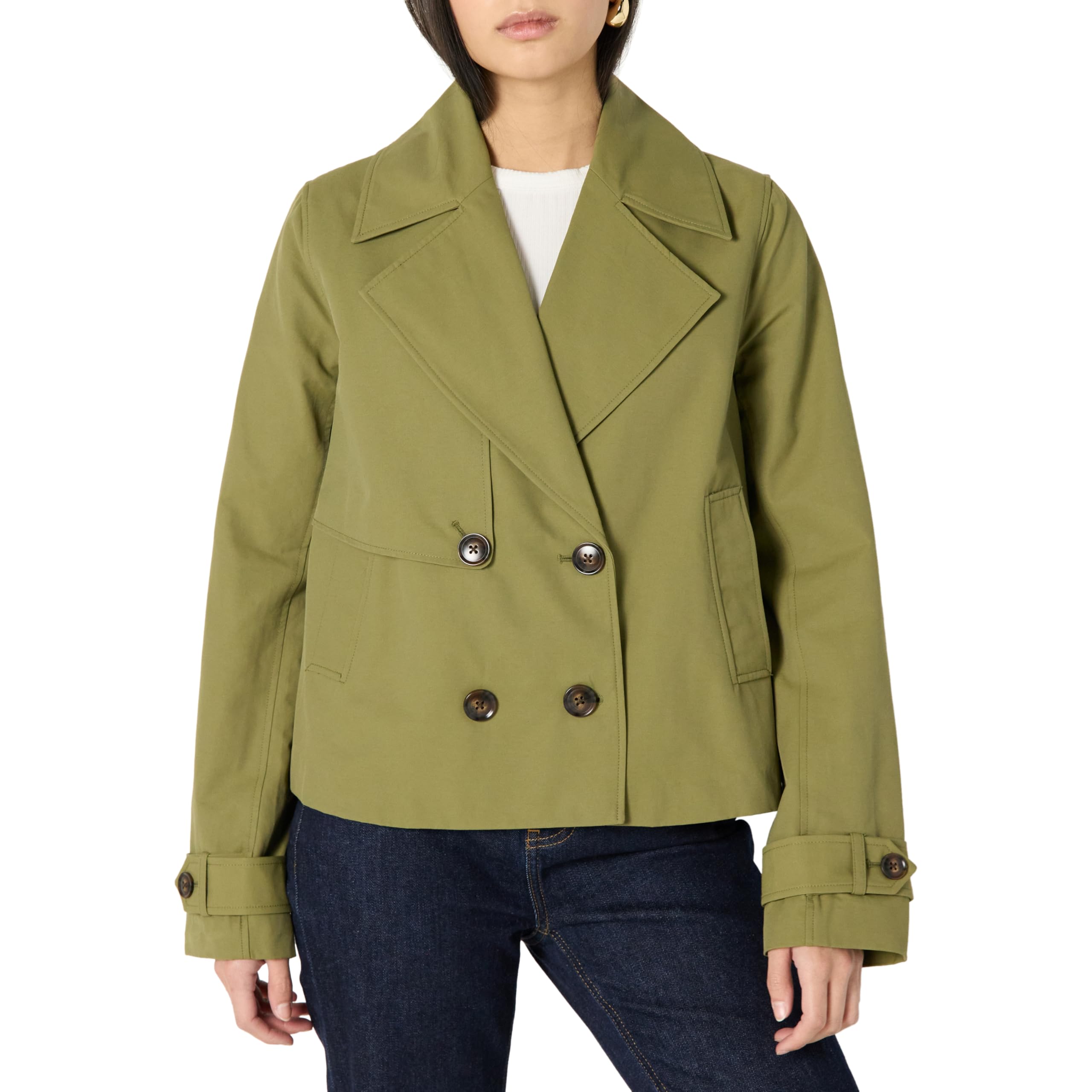 The Drop Mara Cropped Trench Coats, Martini Olive, L