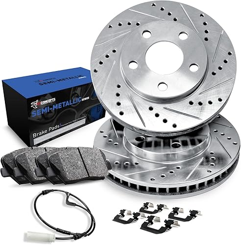 R1 Concepts Frenos delanteros y rotores | Hardware incluido | Kit de pastillas de freno y rotores delanteros semi Met | Compatible con Jaguar Vanden