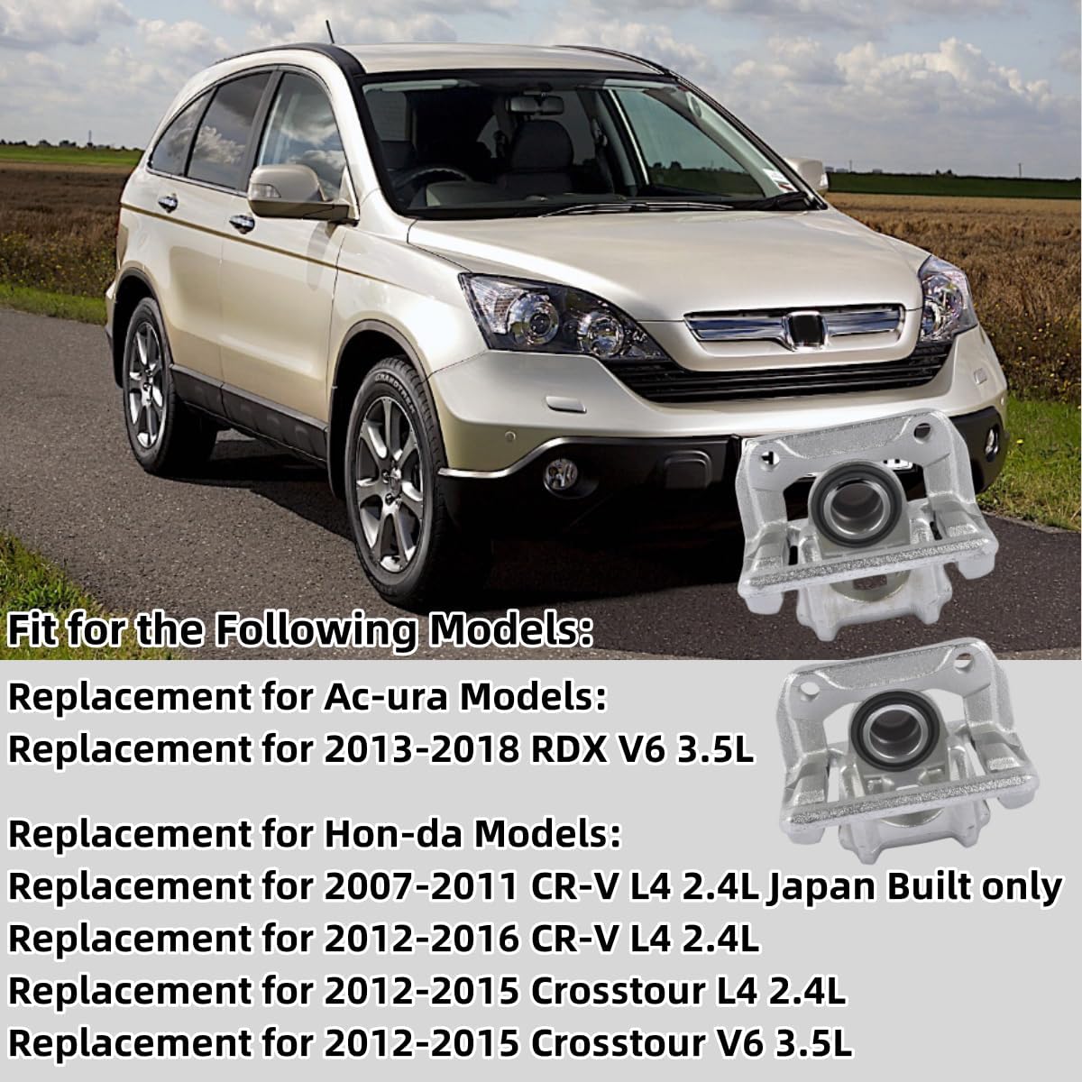 Pair Rear Brake Calipers w/Bracket Replacement for Acura RDX V6 3.5L 2013-2018 Honda CR-V L4 2.4L 2007-2016 #19-B6886+19-B6887 Vahaha