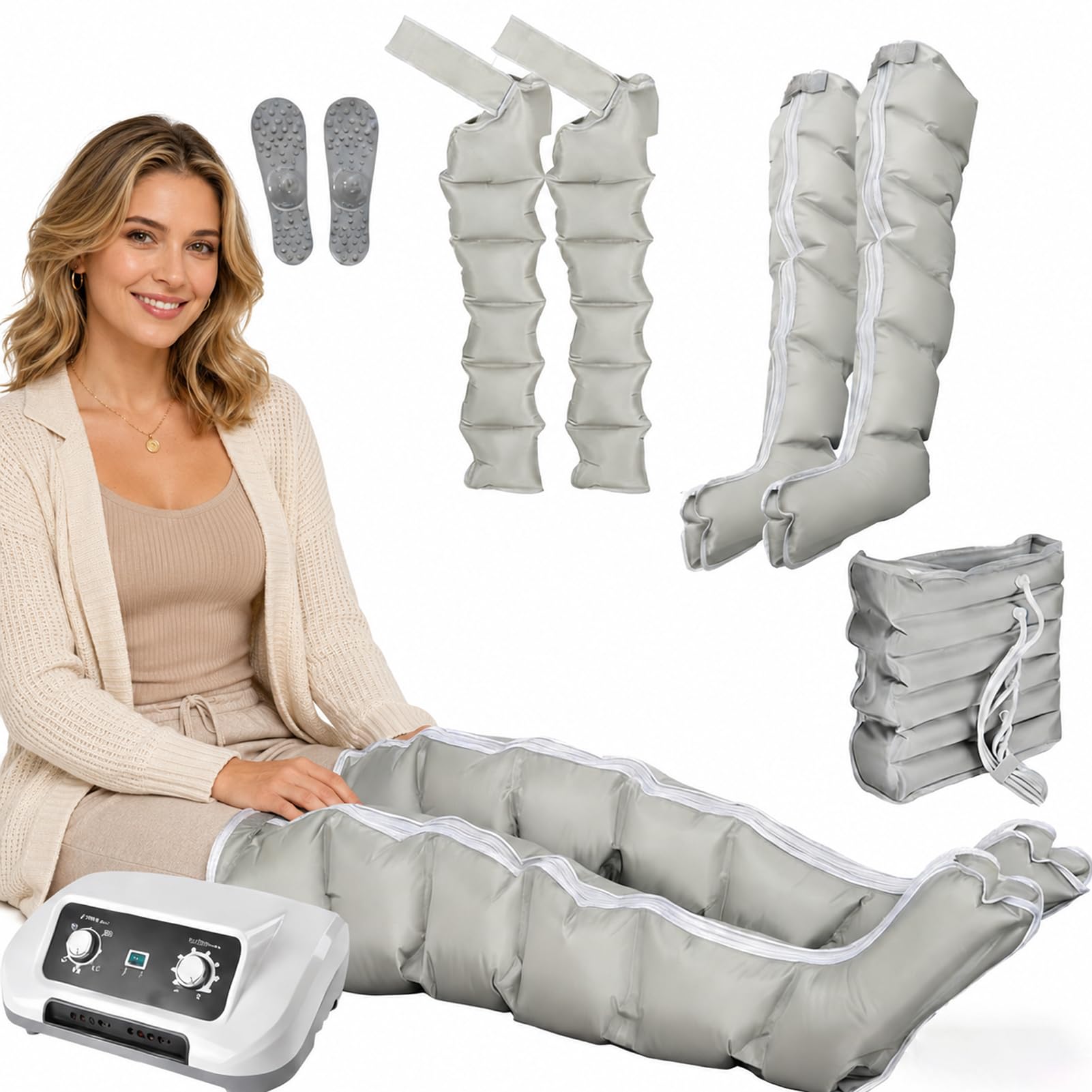 JianboBoxve 6 Cavity Pressotherapy Air Compression Leg Foot Massager, L/XL Compression Boots Lipedema Legs Treatment, Calf Massagers for Pain and Circulation, Pressotherapy and Lymphatic Drainage