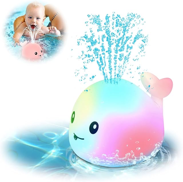 AURUZA Baby Bath Toys,Whale Spray Swimming Pool Toy,Baby Light Up Bath Tub Toys,Waterproof Design Fun Bath Toys,Smooth Body Safety,Baby Toys for 0-6 Months,1,2,3,5 Years(White)