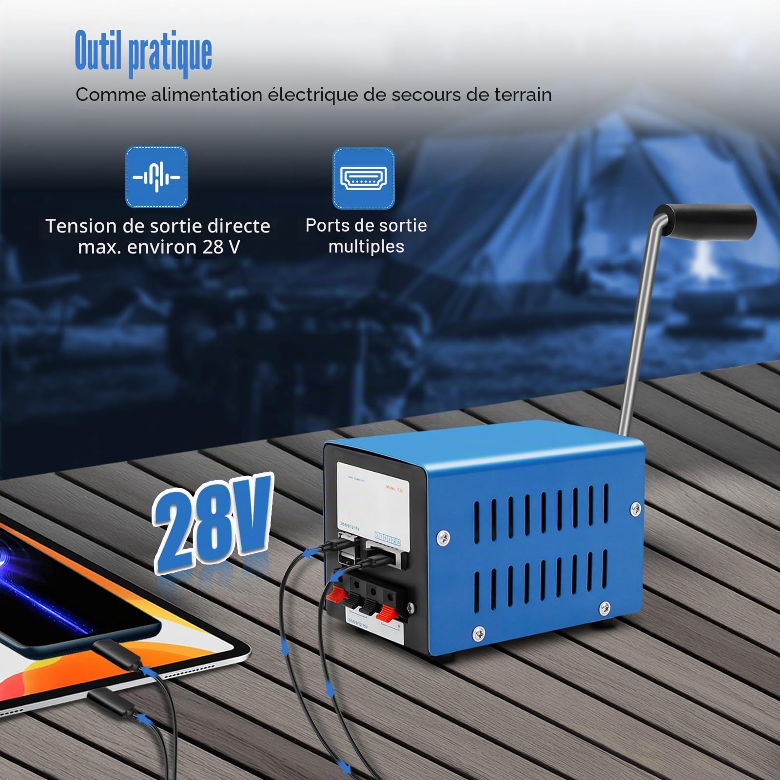 Générateur à manivelle 20W | Générateur de secours portable USB | Générateur manuel Chargeur | Alimentation manuelle Chargeur d'urgence | Générateurs à manivelle pour camping et communication