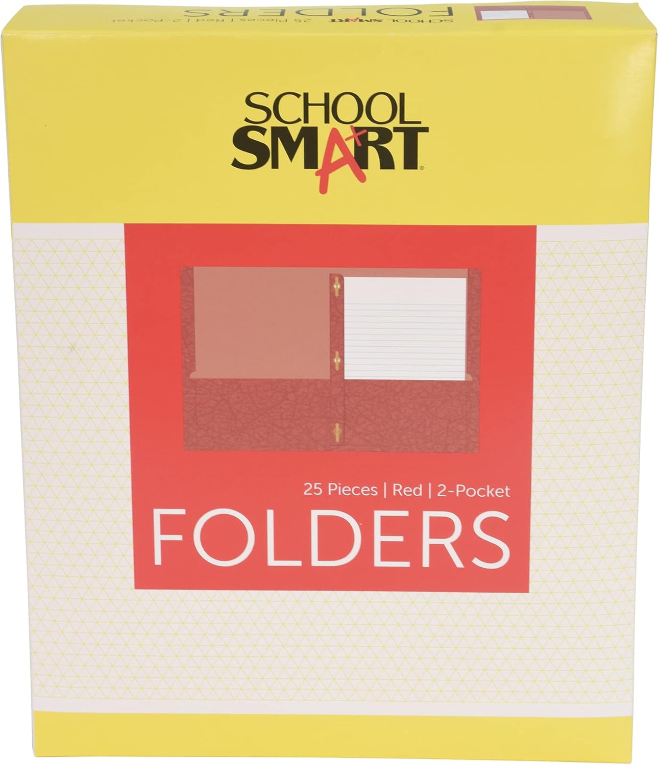School Smart 2-Pocket Folders with Fasteners, Red, Pack of 25