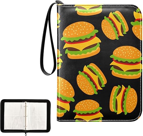 Miniatura 2 de Hamburger 4 Pockets Trading Card Album Folder for Cards PU Cover Zip Card Binder with 400 Side Loading Pockets Card Storage Album for Boys Girls MTG