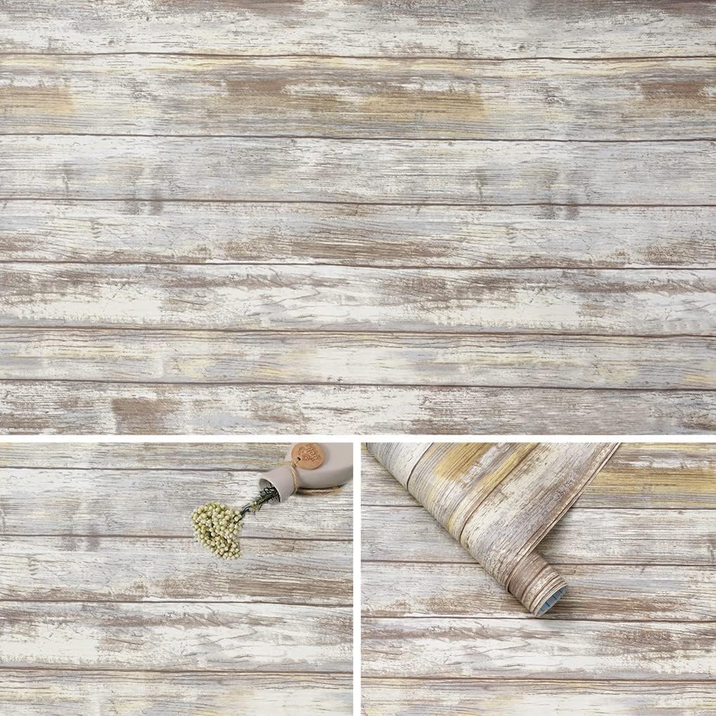 Arthome Blue Rustic Wood Paper 17''x240'' Self-Adhesive Removable Peel and Stick Wallpaper Vinyl Decorative Wood Plank Film Vintage Wall Covering for Furniture Easy to Clean Wooden Grain Paper