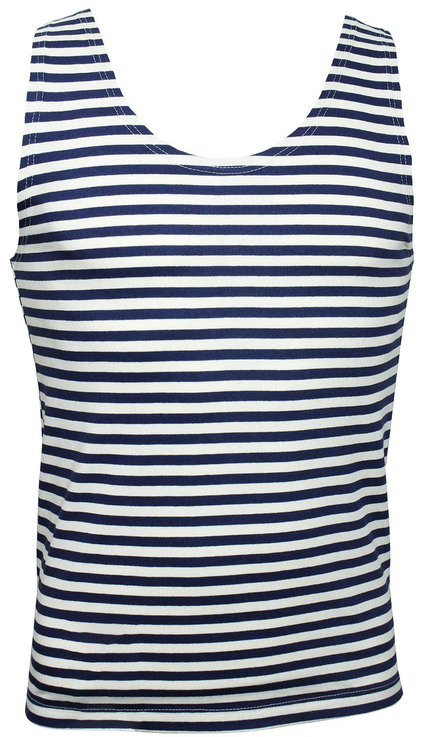 Russian Sleeveless Vest Tank Top - Navy Blue Stripes (42 inch - Large)