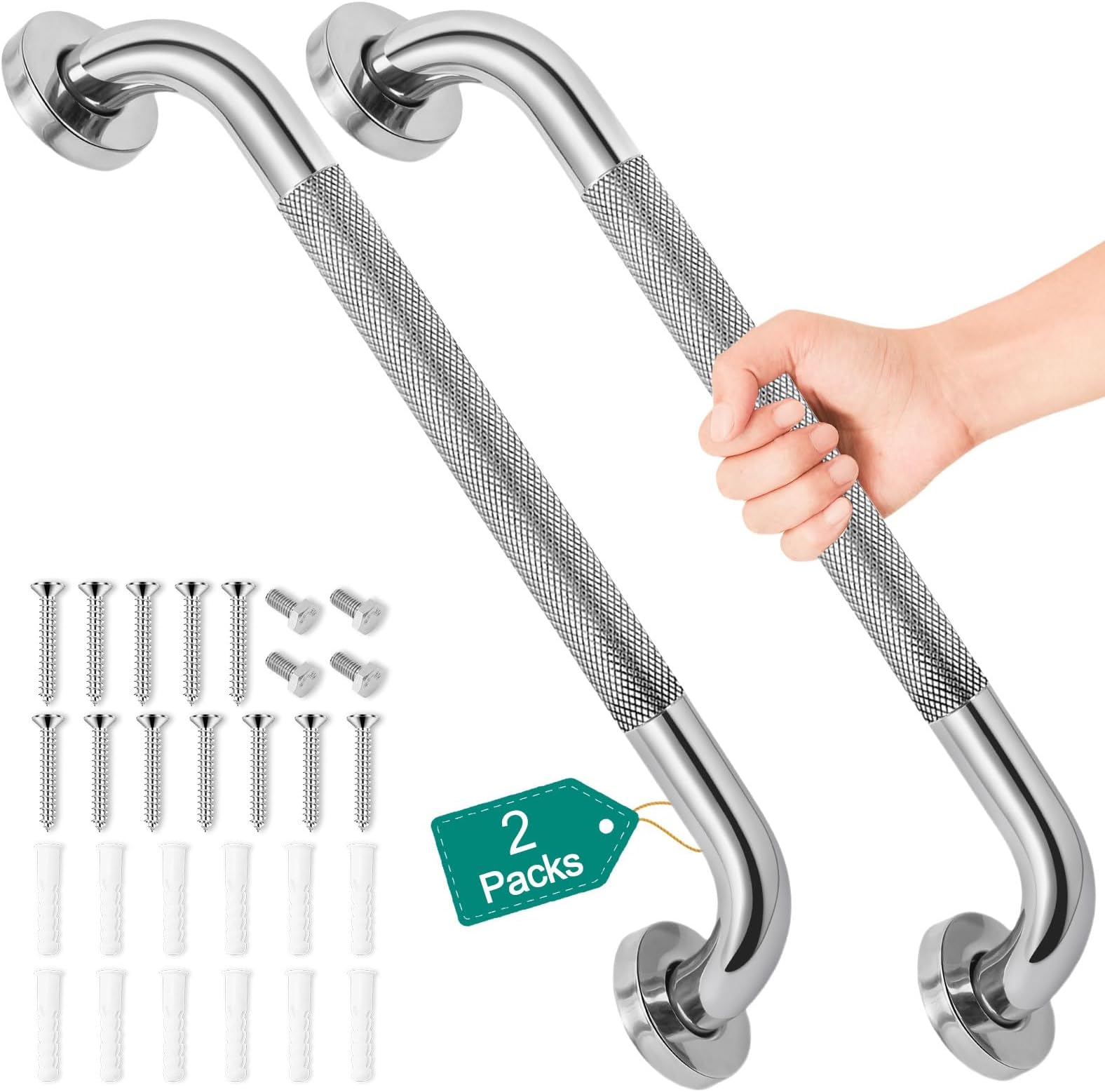 2 Pack 16 Inch Grab Bars for Bathtubs and Showers, Safety Bathroom Shower Grab Bars for Seniors Holds up to 500LBs, Handicap Grab Bars Stainless Steel, Anti Slip Shower Handle for Wall, Elderly