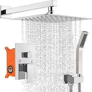 Duschsystem Unterputz Duscharmatur Set mit Regendusche 30x30cm Kopfbrause Handbrause, Unterputz Armaturen Wandmontage Duschset aus Hochwertig Edelstahl und Messing, Air Injection Technology