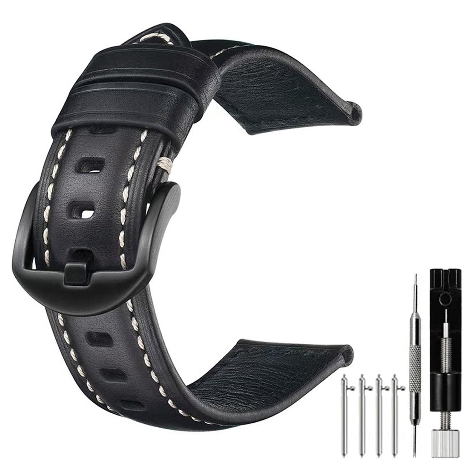 Hemobllo Cinturino Pelle Nera 20mm Con Sgancio Rapido | Ricambio Per Orologio LS02