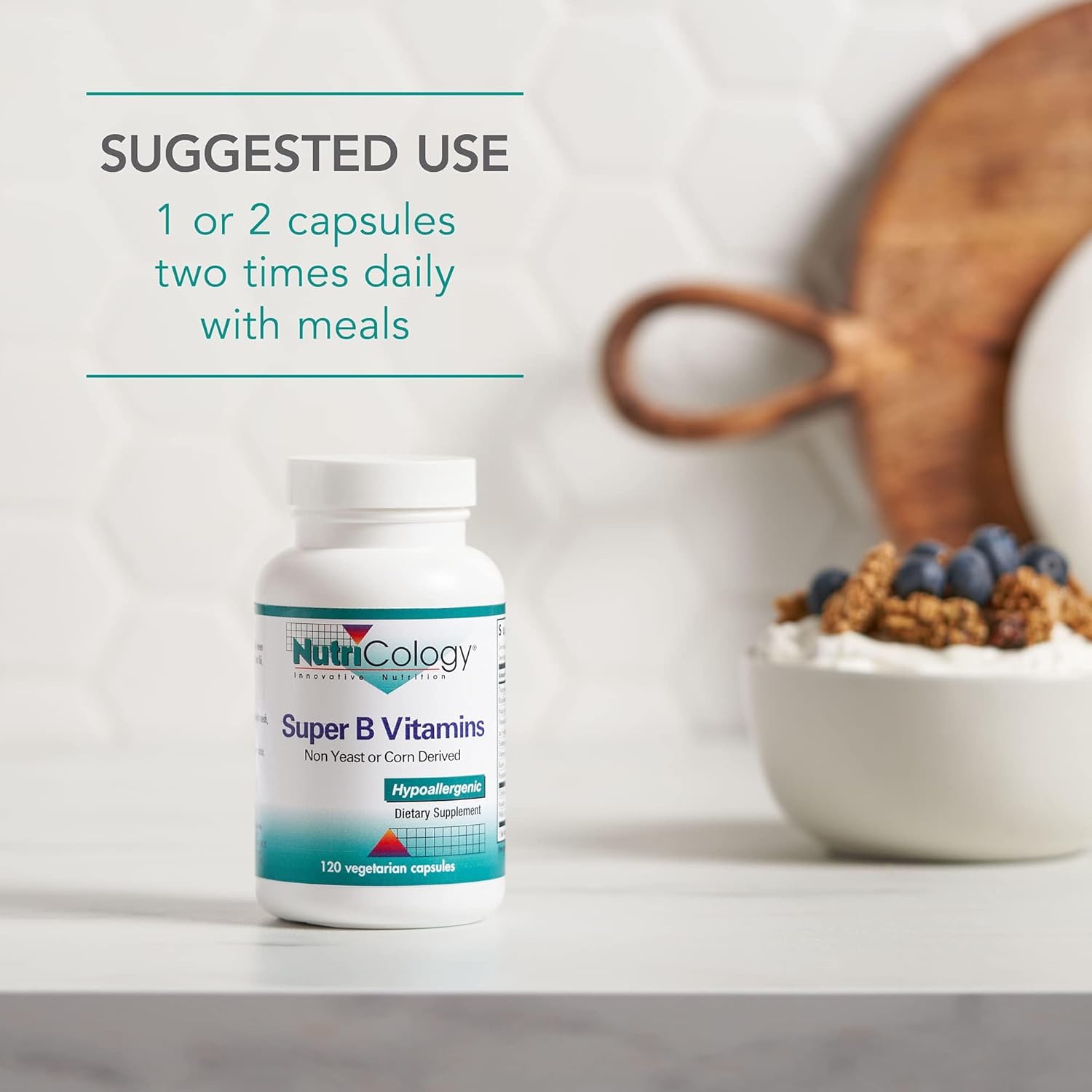 Allergy Research Group NutriCology Super B Vitamins - Complete B-Vitamin Complex - Energy & Metabolic Support - Hypoallergenic - 60 Servings - 120 Capsules