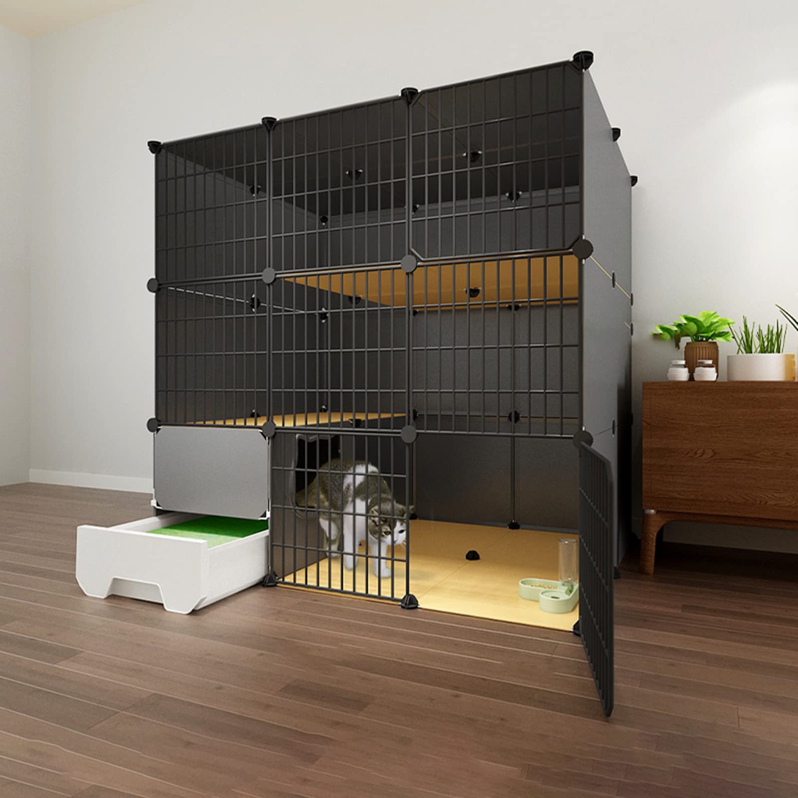 asdchZen Cat Cage With Litter Box,Collapsible Cat Cage,Pet Cages For S,Pet Cages For Small Animals,Portable Metal Wire Yard Fence With Door,White,111 * 95 * 111Cm,White-111 * 95 * 111cm