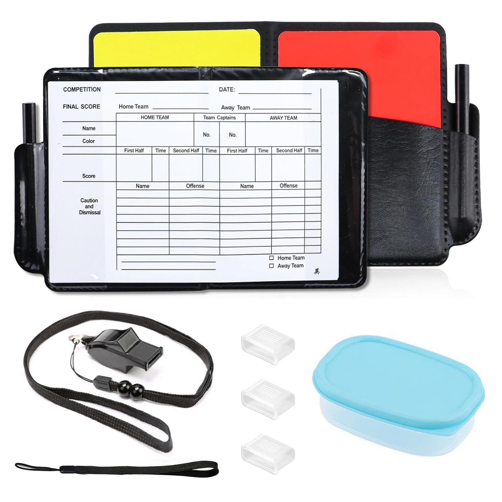 Kit de Tarjetas de Árbitro Fútbol con Tarjeta Roja y Amarilla, Silbato, Lápiz y Tarjetero
