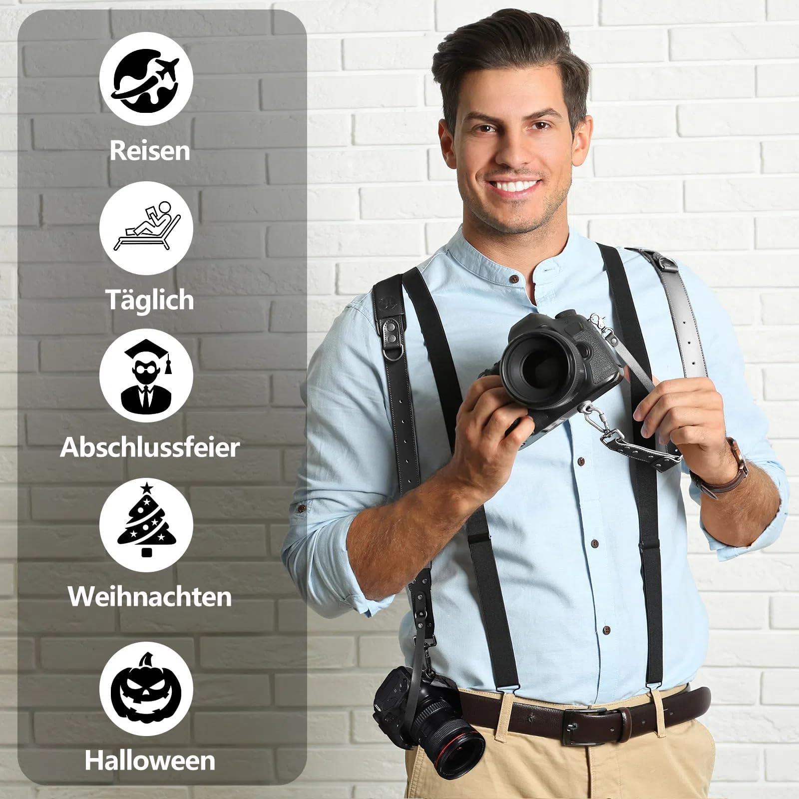 Sangle d'appareil photo, sangle de sac à dos en cuir pour photographes,sangle d'appareil photo double pour hommes et femmes,sangle d'appareil photo DSLR/SLR,libération rapide,petite taille