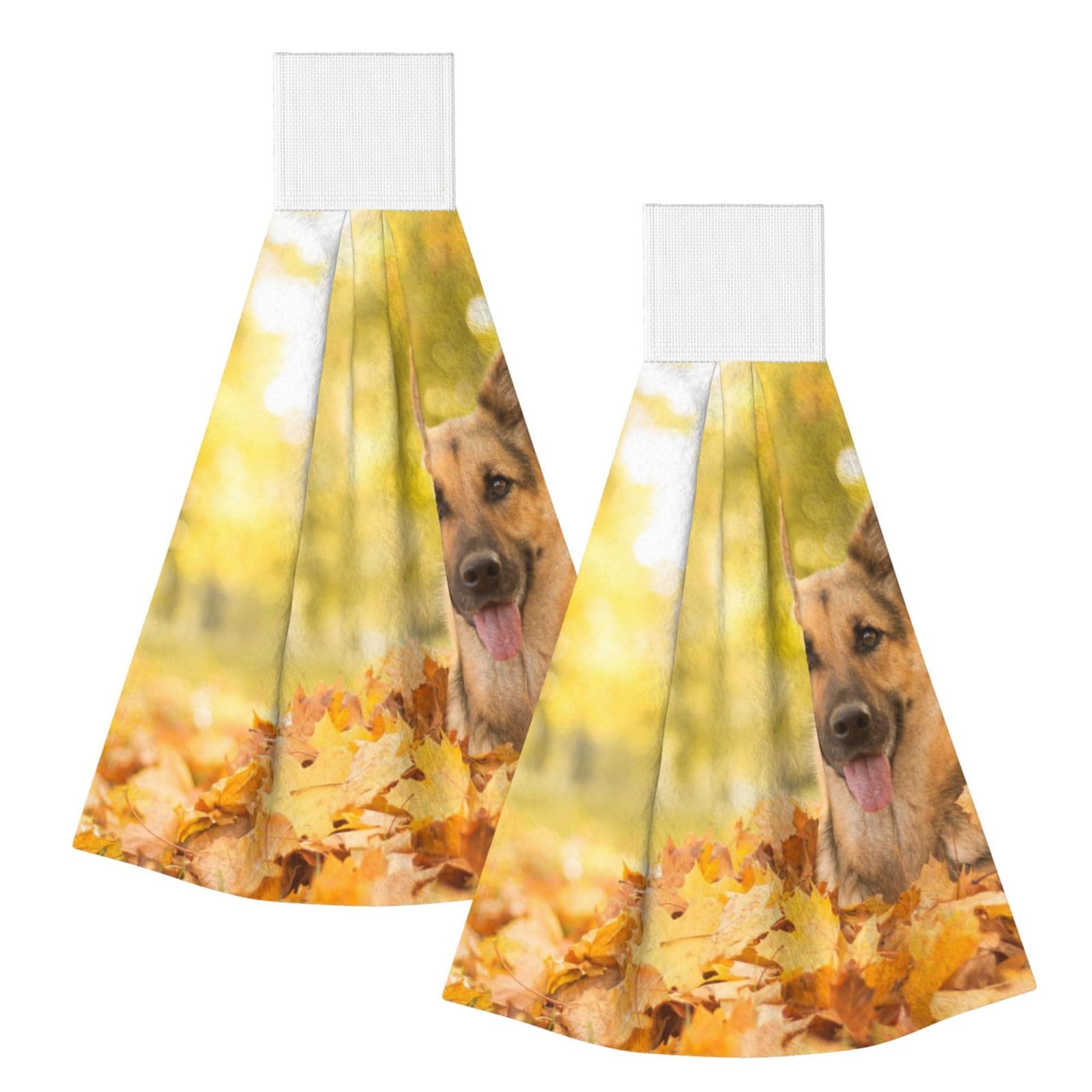 DOPKLNA Maple German Shepherd Dog, 2 Pcs Hanging Coral Fiber Hand Towels for Bathroom, Absorbent Kitchen Towels