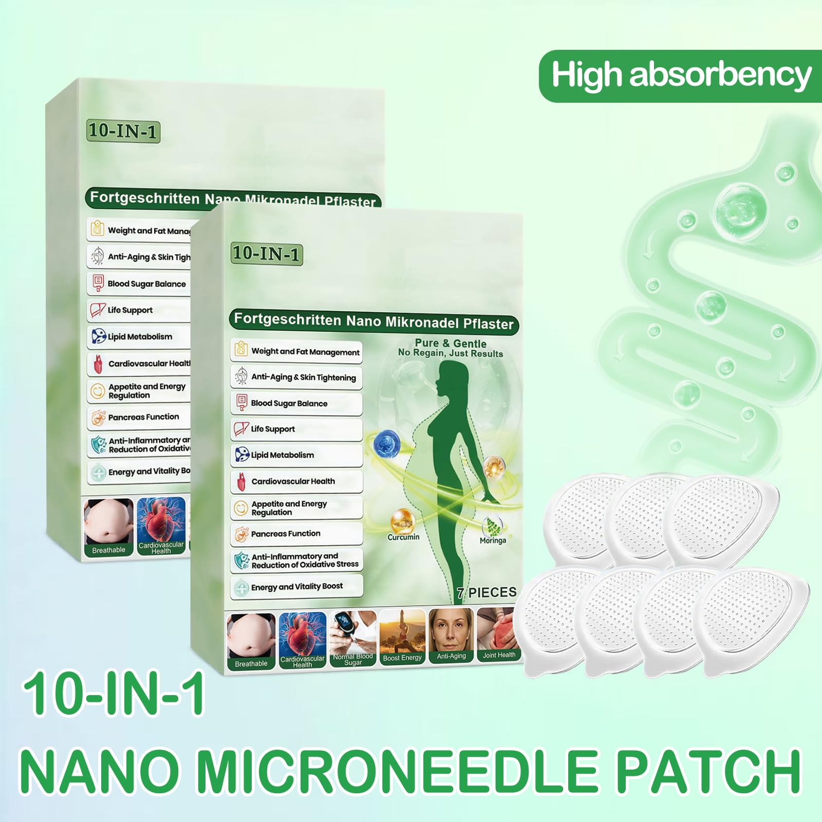 2 Parches Adelgazantes Moringa Berberina 10 en 1 con Nano Microagujas, Parches para Adelgazar Abdomen Potentes, Metabalance Patch Natural Hombre Mujer (B) — view 3