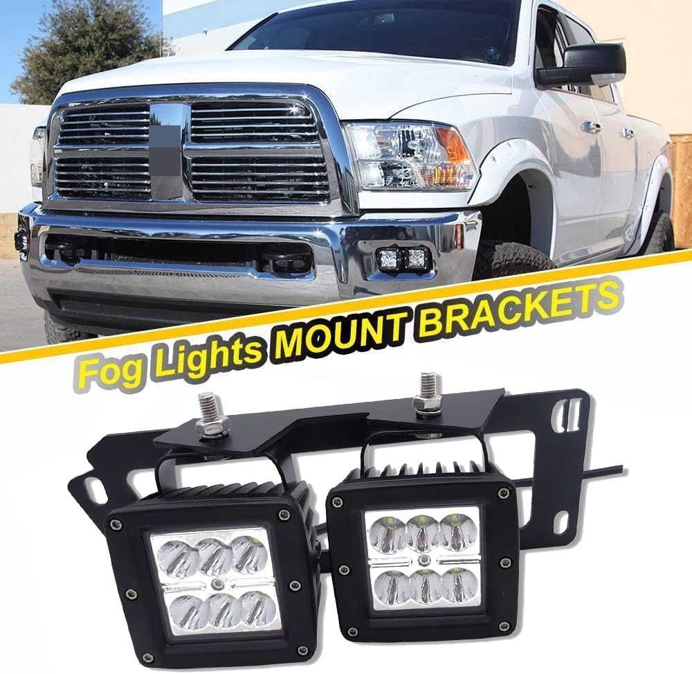Dasen 4PCS 3" LED Cube Fog Lights Pod & Front Bumper Dually Foglamp Mounting Brackets w/Wiring Kit Compatible with Ram 1500 2009-2012, Fit Ram 2500 2010-2019