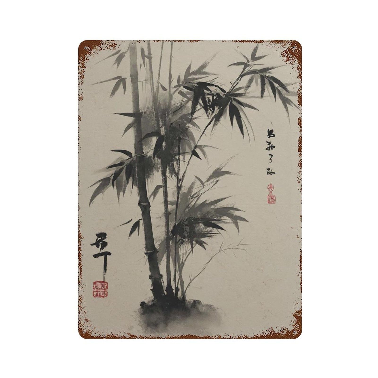 xiaoxiaoshen Bamboo Ink Japanese Sumi Wall Decor Art Metal Tin Poster Modern Home Decor Art Home Bar Shop Decorations Vintage Sign 40x30cm