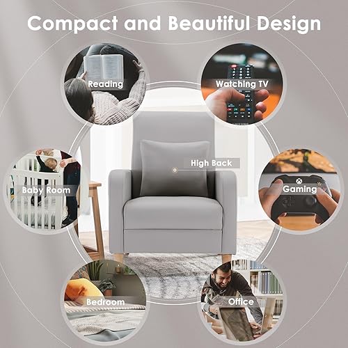 Miniatura 51 de COLAMY - Sillón moderno con cojín para sala de estar, sofá individual y auxiliar para ocio y lectura, tapizado en tela con patas de madera, color